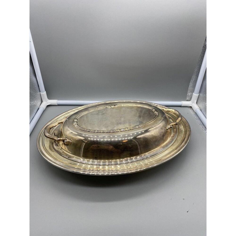 Oneida Silversmith Casserole Dish Lid Oval Ornate Silverplate Kitchen Serving